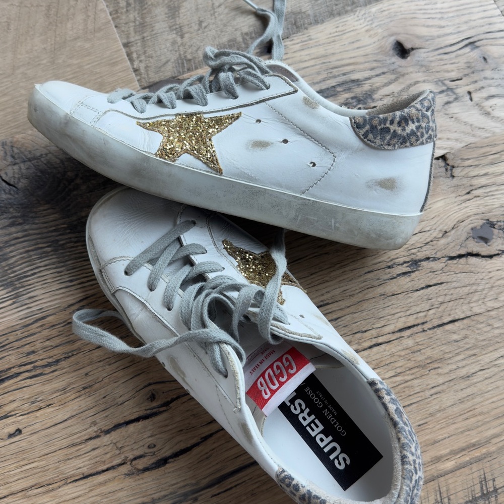 Golden Goose White Sneakers with Glitter Gold Star